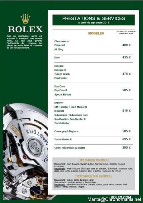 tarif revision rolex|entretien rolex montre.